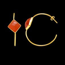 Natural Carnelian 12x12mm Square Hoop gemstone earring 7.37gms